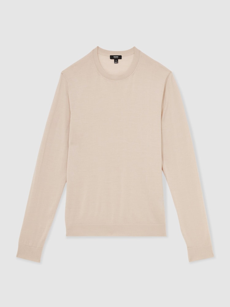 Reiss Beige Wessex Merino-Wool Crew-Neck Jumper - Image 2 of 5 Reiss Beige Wessex Merino-Wool Crew-Neck Jumper - Image 2 of 5