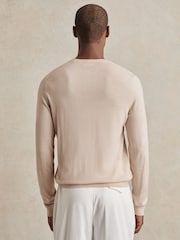 beis - Suéter con cuello redondo de lana de merino Wessex de Reiss - Imagen 4 de 5