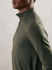 Reiss Kale Green Blackhall Merino Wool Half-Zip Jumper - Image 1 of 5