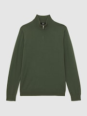 Reiss Kale Green Blackhall Merino Wool Half-Zip Jumper - Image 2 of 5