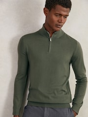 Reiss Kale Green Blackhall Merino Wool Half-Zip Jumper - Image 3 of 5