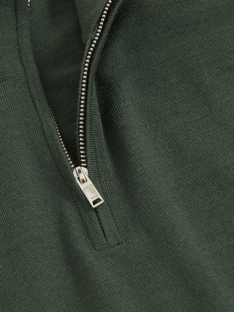 Reiss Kale Green Blackhall Merino Wool Half-Zip Jumper - Image 5 of 5