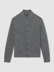 Reiss Mid Grey Lisbon Wool Button Through Pointelle Shirt - Image 2 of 5