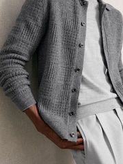 Reiss Mid Grey Lisbon Wool Button Through Pointelle Shirt - Image 3 of 5