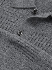 Reiss Mid Grey Lisbon Wool Button Through Pointelle Shirt - Image 5 of 5