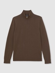 Reiss Chocolate Brown Blackhall Merino Wool Half-Zip Jumper - Image 2 of 6
