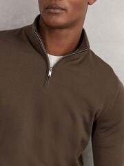 Reiss Chocolate Brown Blackhall Merino Wool Half-Zip Jumper - Image 4 of 6