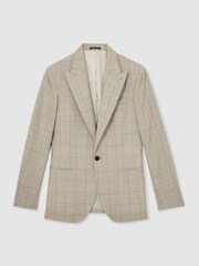 Reiss Oatmeal Brown Alfie Slim-Fit Single-Breasted Wool Check Suit Blazer - Image 2 of 8