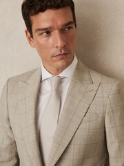 Reiss Oatmeal Brown Alfie Slim-Fit Single-Breasted Wool Check Suit Blazer - Image 3 of 8