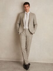 Reiss Oatmeal Brown Alfie Slim-Fit Single-Breasted Wool Check Suit Blazer - Image 4 of 8