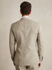 Reiss Oatmeal Brown Alfie Slim-Fit Single-Breasted Wool Check Suit Blazer - Image 6 of 8