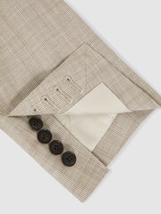Reiss Oatmeal Brown Alfie Slim-Fit Single-Breasted Wool Check Suit Blazer - Image 7 of 8