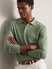 Reiss Harper Green Trafford Merino Wool Long-Sleeve Polo Shirt - Image 1 of 7