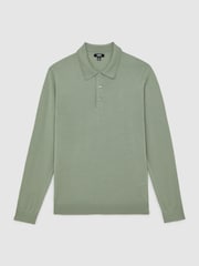 Reiss Harper Green Trafford Merino Wool Long-Sleeve Polo Shirt - Image 2 of 7