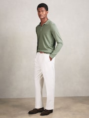Reiss Harper Green Trafford Merino Wool Long-Sleeve Polo Shirt - Image 3 of 7