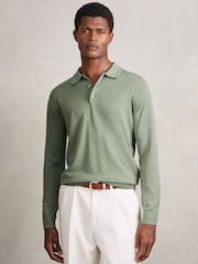 Reiss Harper Green Trafford Merino Wool Long-Sleeve Polo Shirt - Image 4 of 7