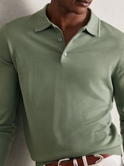 Reiss Harper Green Trafford Merino Wool Long-Sleeve Polo Shirt - Image 5 of 7