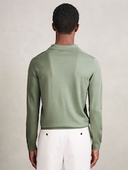 Reiss Harper Green Trafford Merino Wool Long-Sleeve Polo Shirt - Image 6 of 7