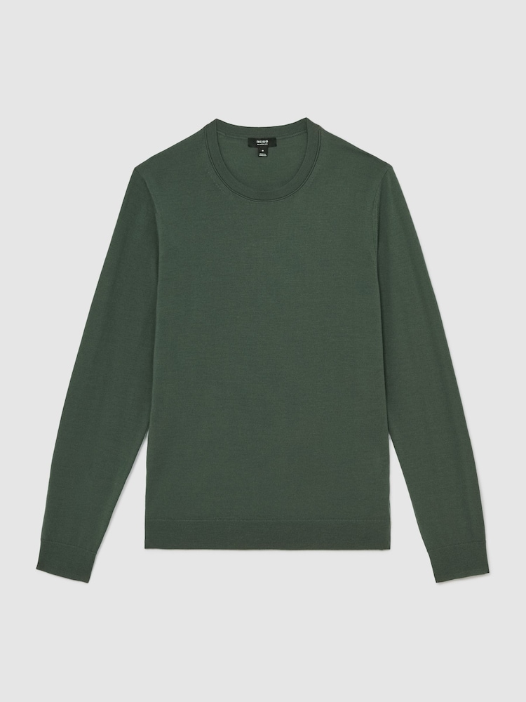 Reiss Kale Green Wessex Merino-Wool Crew-Neck Jumper - Image 2 of 7 Reiss Kale Green Wessex Merino-Wool Crew-Neck Jumper - Image 2 of 7