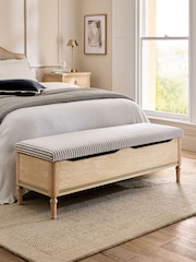 Chenille Stripe Slate Blue Lily Wooden Storage Ottoman Bench - Image 1 of 8