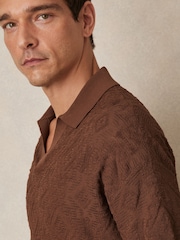 Reiss Tobacco Banks Jacquard Loop-Stitch Polo Shirt - Image 1 of 5