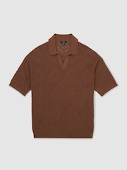 Reiss Tobacco Banks Jacquard Loop-Stitch Polo Shirt - Image 2 of 5