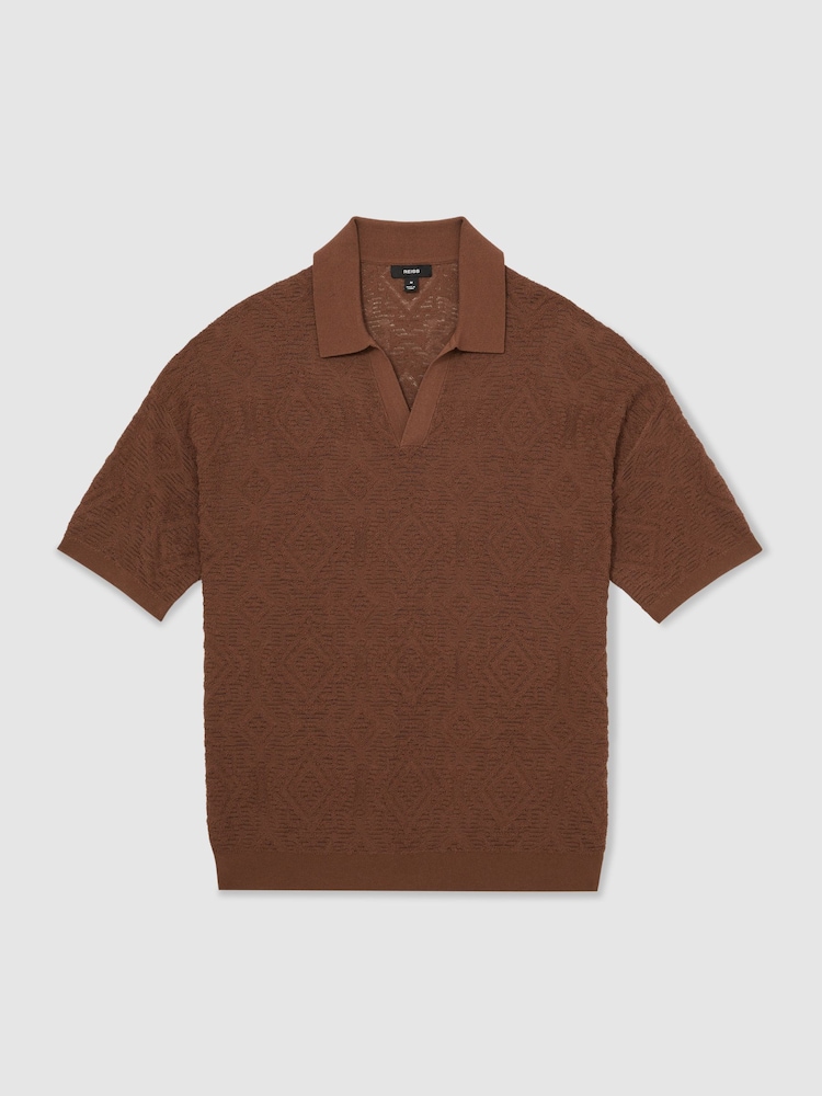 Reiss Tobacco Banks Jacquard Loop-Stitch Polo Shirt - Image 2 of 5
