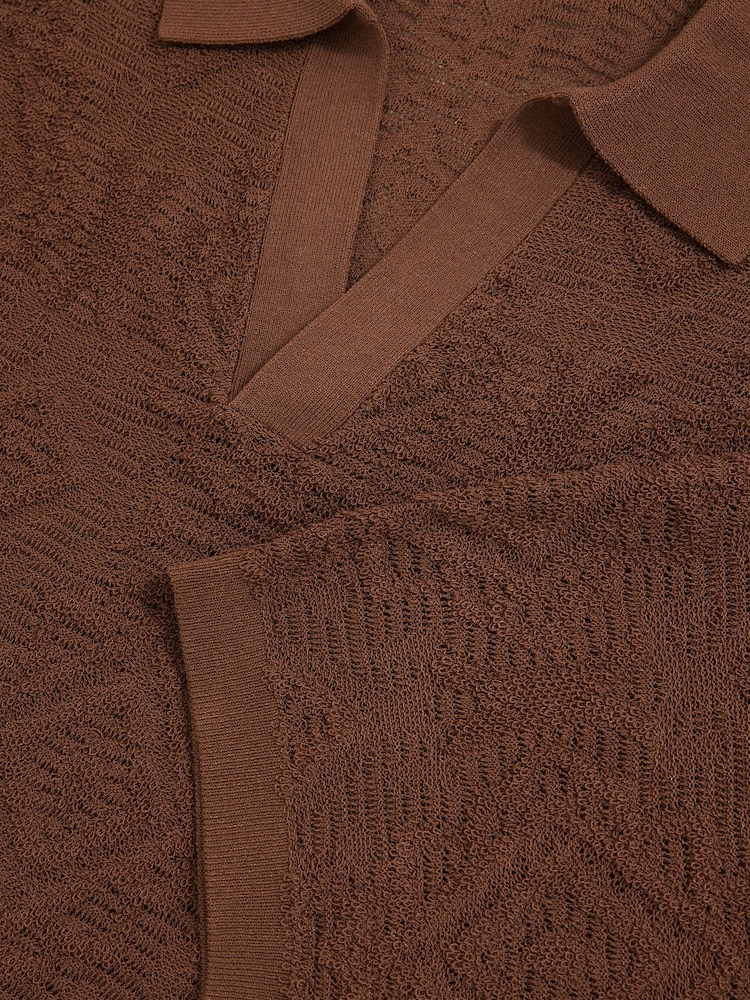 Reiss Tobacco Banks Jacquard Loop-Stitch Polo Shirt - Image 5 of 5
