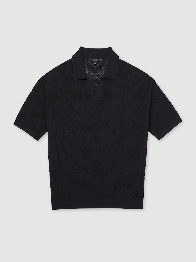 Reiss Navy Banks Jacquard Loop-Stitch Polo Shirt - Image 2 of 6
