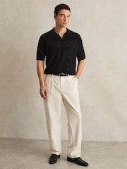 Reiss Navy Banks Jacquard Loop-Stitch Polo Shirt - Image 3 of 6