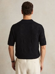 Reiss Navy Banks Jacquard Loop-Stitch Polo Shirt - Image 4 of 6