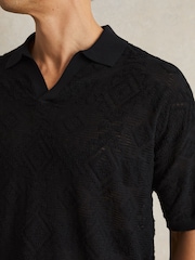 Reiss Navy Banks Jacquard Loop-Stitch Polo Shirt - Image 5 of 6