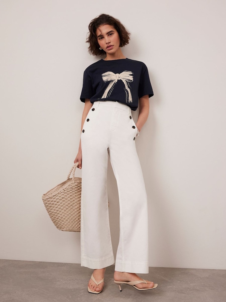 Mint Velvet White Button Detail Cropped Trousers - Image 1 of 8