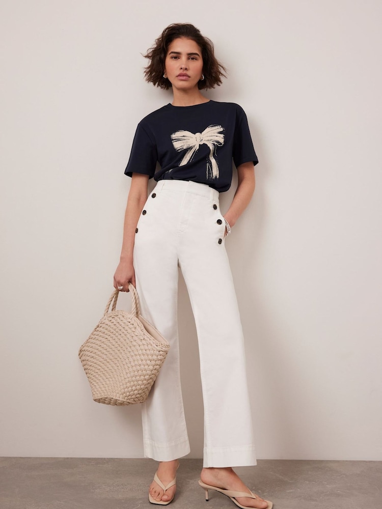 Mint Velvet White Button Detail Cropped Trousers - Image 2 of 8 Mint Velvet White Button Detail Cropped Trousers - Image 2 of 8
