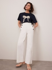Mint Velvet White Button Detail Cropped Trousers - Image 3 of 8