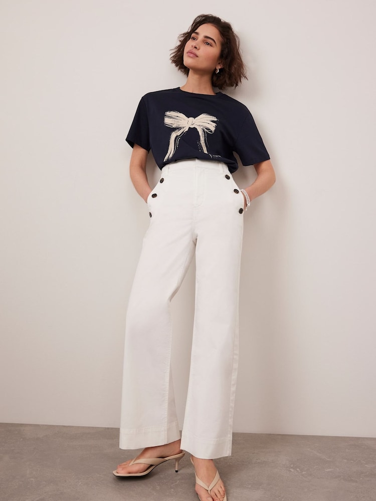 Mint Velvet White Button Detail Cropped Trousers - Image 3 of 8