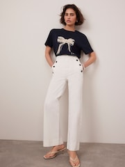 Mint Velvet White Button Detail Cropped Trousers - Image 4 of 8