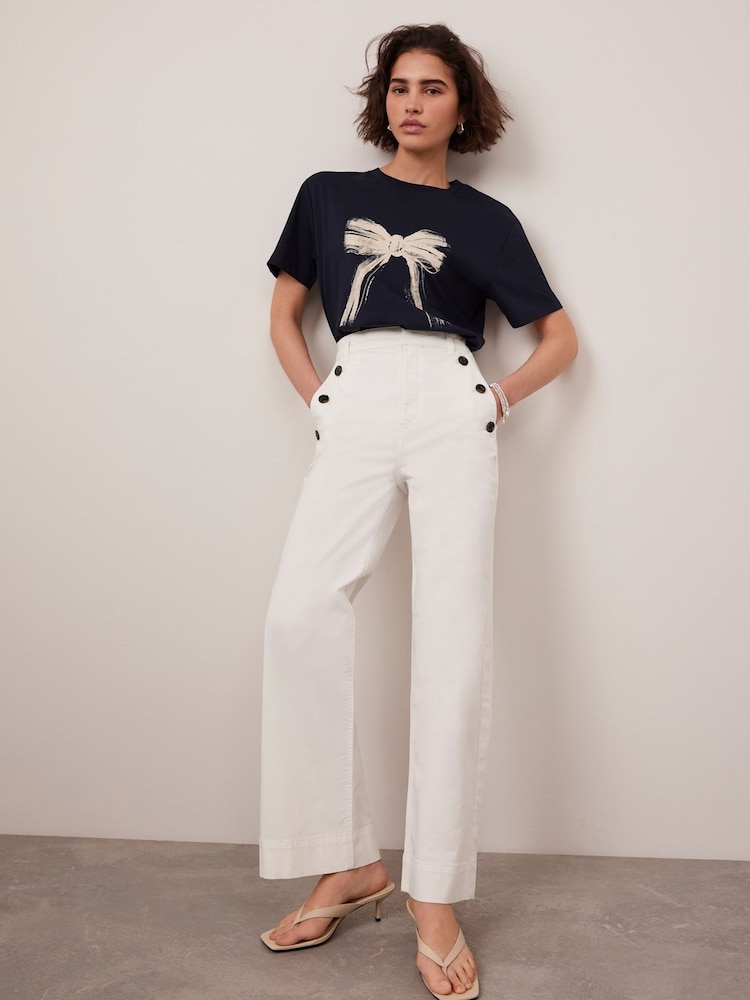 Mint Velvet White Button Detail Cropped Trousers - Image 4 of 8