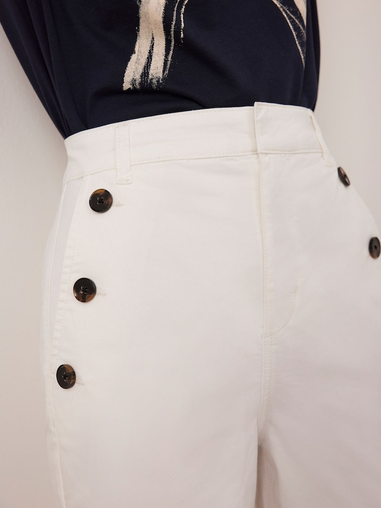 Mint Velvet White Button Detail Cropped Trousers - Image 5 of 8