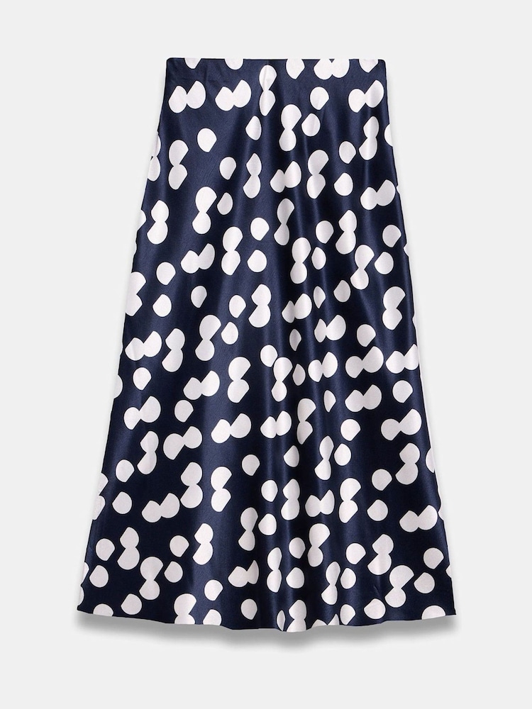 Mint Velvet Blue Spot Print Satin Skirt - Image 8 of 8
