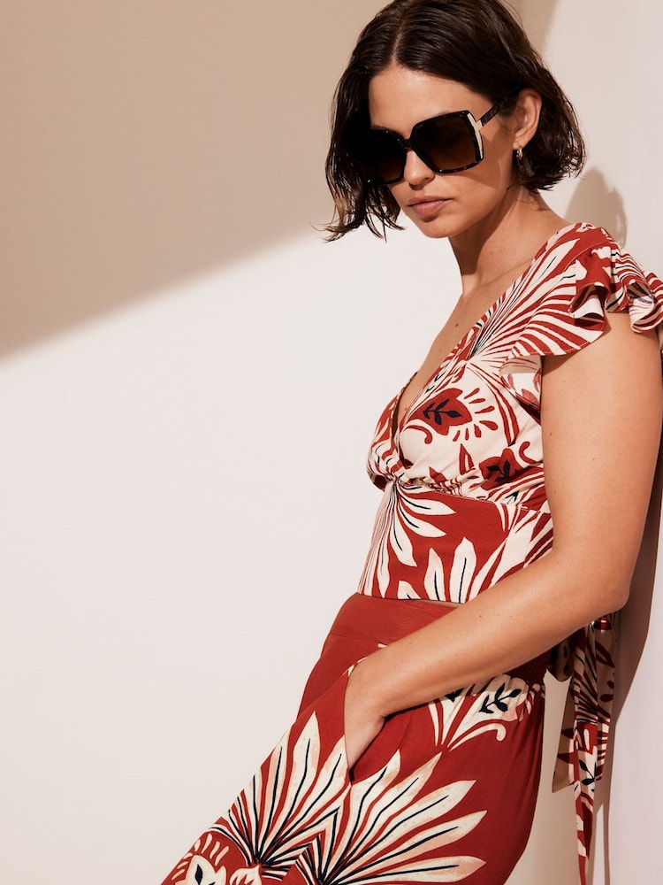 Mint Velvet Red Print Wrap Top - Image 2 of 5