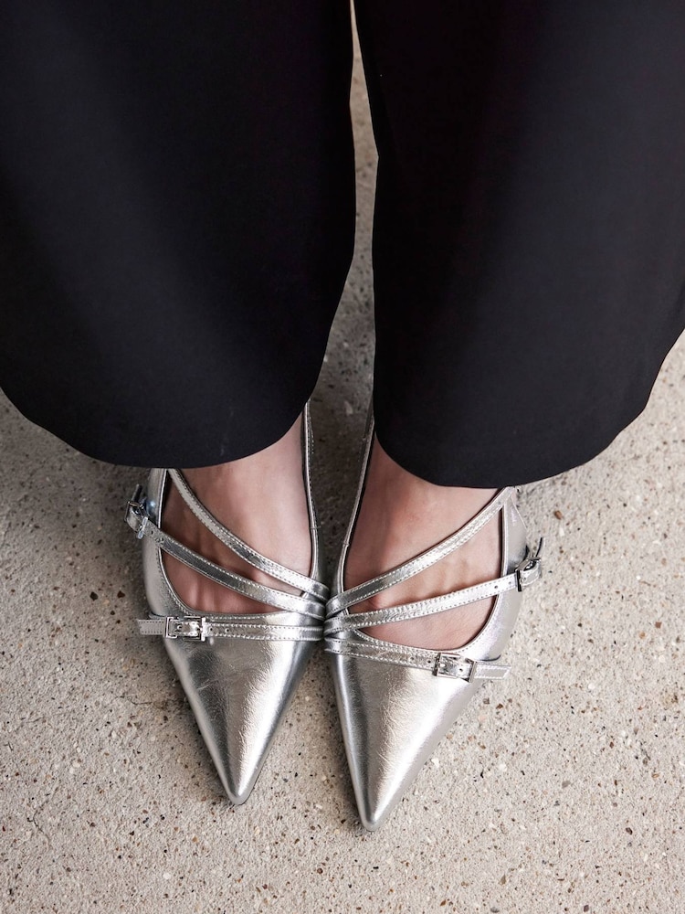 Mint Velvet Silver Kit Slingback Kitten Heels - Image 1 of 5