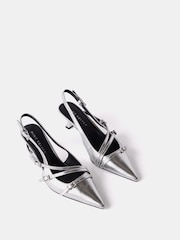 Mint Velvet Silver Kit Slingback Kitten Heels - Image 4 of 5