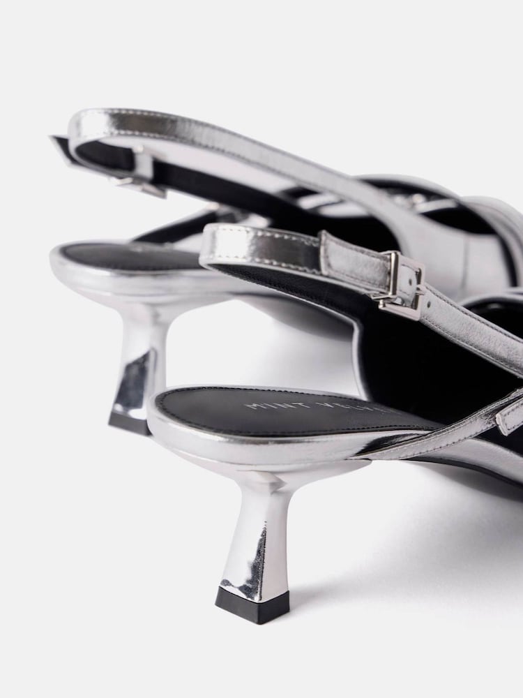Mint Velvet Silver Kit Slingback Kitten Heels - Image 5 of 5