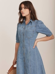 Mint Velvet Blue Denim Midi Shirt 100% Cotton Dress - Image 11 of 15