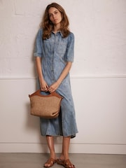 Mint Velvet Blue Denim Midi Shirt 100% Cotton Dress - Image 2 of 15