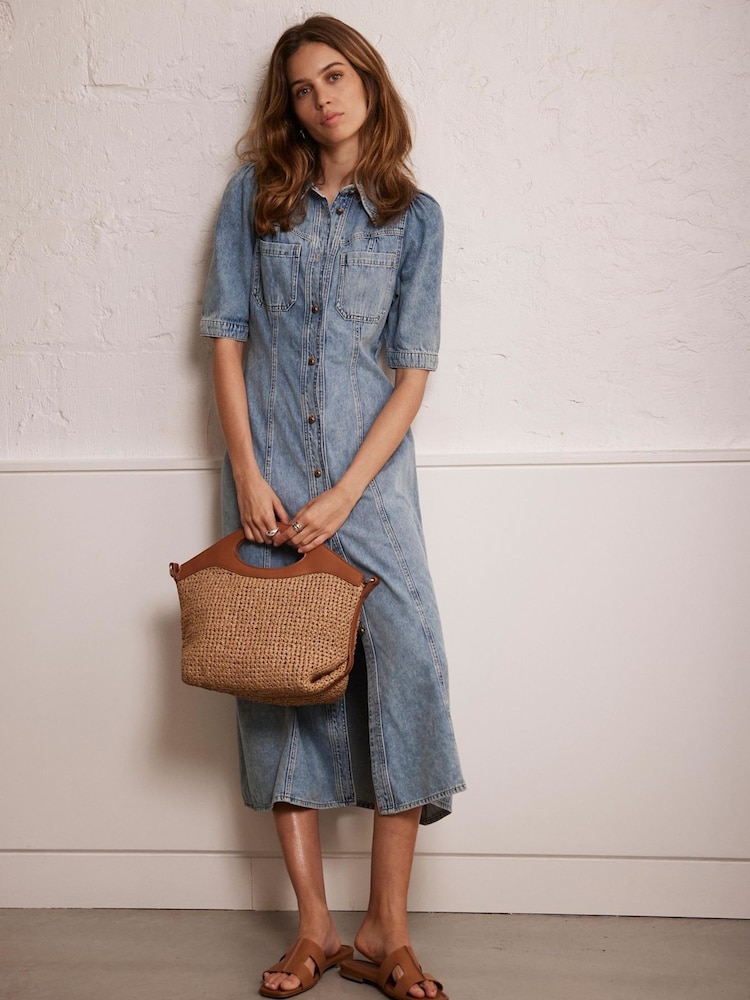 Mint Velvet Blue Denim Midi Shirt 100% Cotton Dress - Image 2 of 15