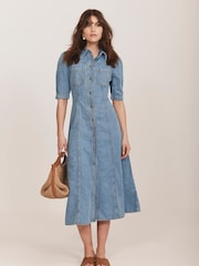 Mint Velvet Blue Denim Midi Shirt 100% Cotton Dress - Image 3 of 15