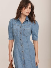 Mint Velvet Blue Denim Midi Shirt 100% Cotton Dress - Image 5 of 15