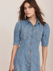 Mint Velvet Blue Denim Midi Shirt 100% Cotton Dress - Image 9 of 15